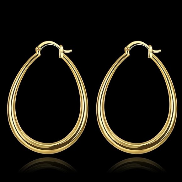 *NEW 18K Yellow Gold 1.5'' Oval Hoop Earrings - Picture 2 of 12